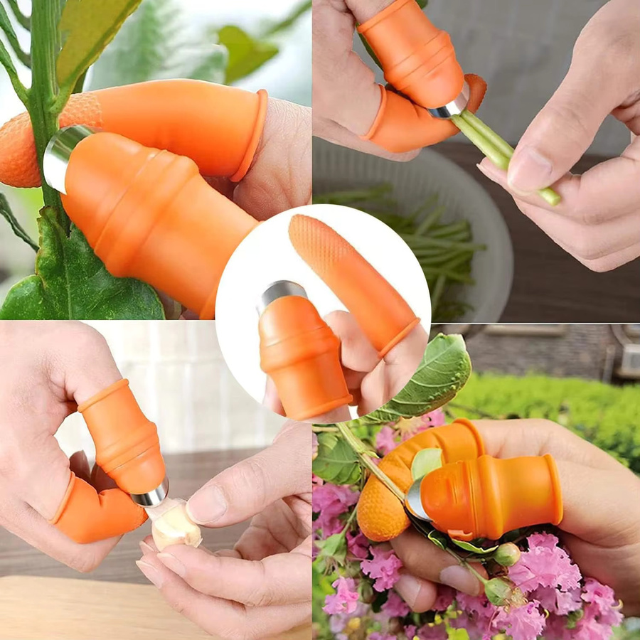 Multifunktionaler Daumen-Schutz aus Silikon in Orange für Garten und Küche als Nagelschutz und Erntewerkzeug - Bild 5
