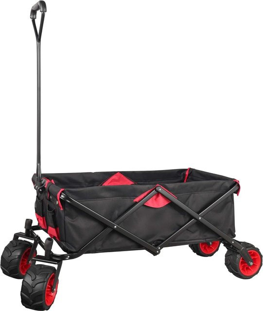 Wiltec Faltbarer Bollerwagen mit Kunststoffrädern in Rot und Schwarz, Tragkraft 80 kg - Bild 1