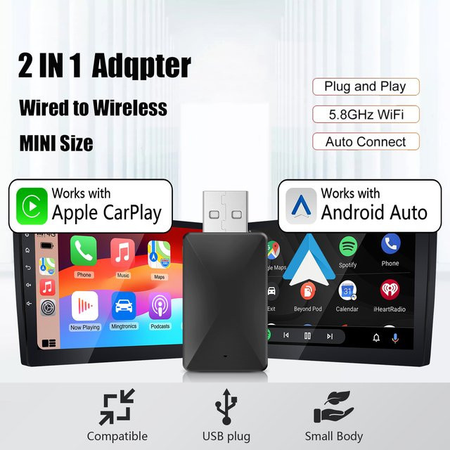 ANYFAR 2-in-1 Kabelloser CarPlay und Android Auto Adapter in Schwarz mit 5G-WLAN und Bluetooth für Plug & Play bei kabelgebundenen OEM-Fahrzeugen - Bild 1