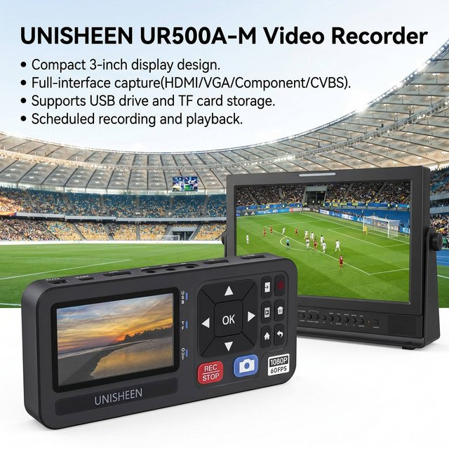 UNISHEEN UR500A-M 4K Video-Aufnahmebox VHS-zu-Digital-Konverter in Schwarz mit HDMI, CVBS, VGA und Komponenten-Eingängen für 1080P 60FPS Aufnahmen - Bild 1