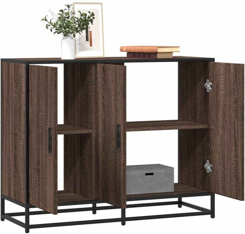 Vidaxl Sideboard in Braun in Eichen-Optik im Modern Industrial Design aus Holzwerkstoff und Metall, B/T/H: 94 x 35 x 76 cm - Bild 1