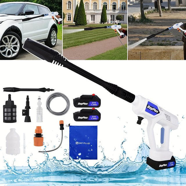 Dayplus Kabelloser Hochdruckreiniger in Weiß mit 21V Akku und 1,5Ah abnehmbarem Akku inklusive Multidüsen-Set und Schaumsprüher für Auto und Garten - Bild 1