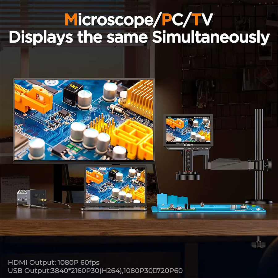 Elikliv EM4K-AF flex Digitalmikroskop mit 10.1 Zoll Autofokus und 4K HDMI für Elektronik- und Telefonreparaturen in Schwarz - Bild 5