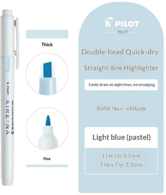 Pilot KIRE-NA Textmarker mit Doppelspitze 3,3 mm und 0,5 mm in Hellblau - Bild 1