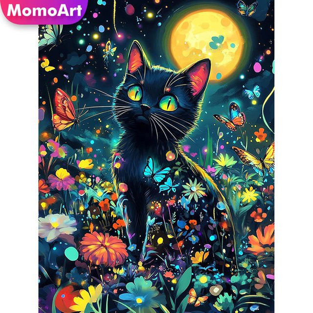 Momoart 5D-Diamant-Stickerei, schwarze Katze, Diamant-Mosaik-Bastelset - Bild 1