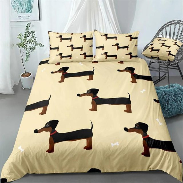 Bettwäsche-Set Cartoon Dackel Wursthund in Beige, weiches Microfaser-Set für Kinder und Jugendliche mit Bettbezug und Kissenbezug, B/H: 140 x 210 cm - Bild 1