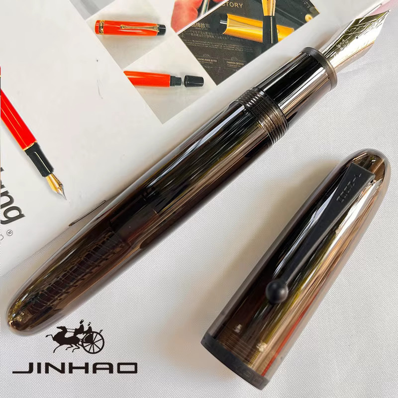 JINHAO 9019 Füllfederhalter für Business-Schreibkalligraphie mit großem Konverter, transparent und schwarz - Bild 4