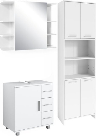 Vicco Badmöbel Set Maris in Weiß, 3-teilig mit Hochschrank, Spiegelschrank und Waschbeckenunterschrank