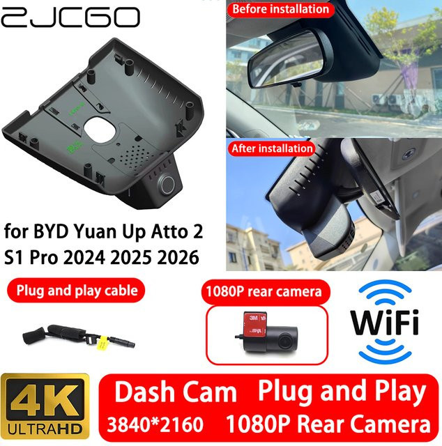 ZJCGO Dashcam Set für BYD Yuan Up Atto 2 S1 Pro 2024-2026 mit 4K UHD Front- und Heckkamera, WLAN und Loop-Aufnahme, Schwarz - Bild 1