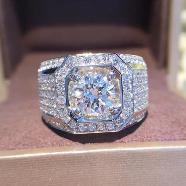 Ring 925 Silber, Diamant, Zirkonia, Weiß, Herren - Bild 1