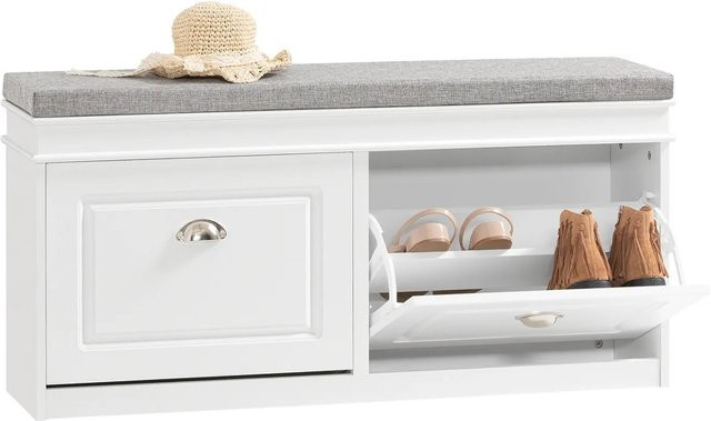 SoBuy Schuhbank mit 2 Klappen in Weiß aus MDF, Breite: 104 cm - Bild 1