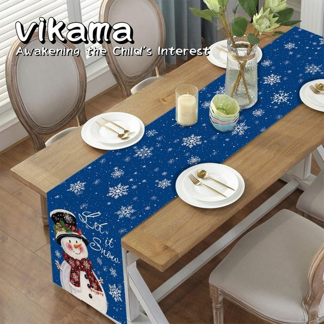 VIKAMA Weihnachts-Tischläufer in Blau mit verschneiter Dekoration für deinen Esstisch, B/H: 90 x 33 cm - Bild 1