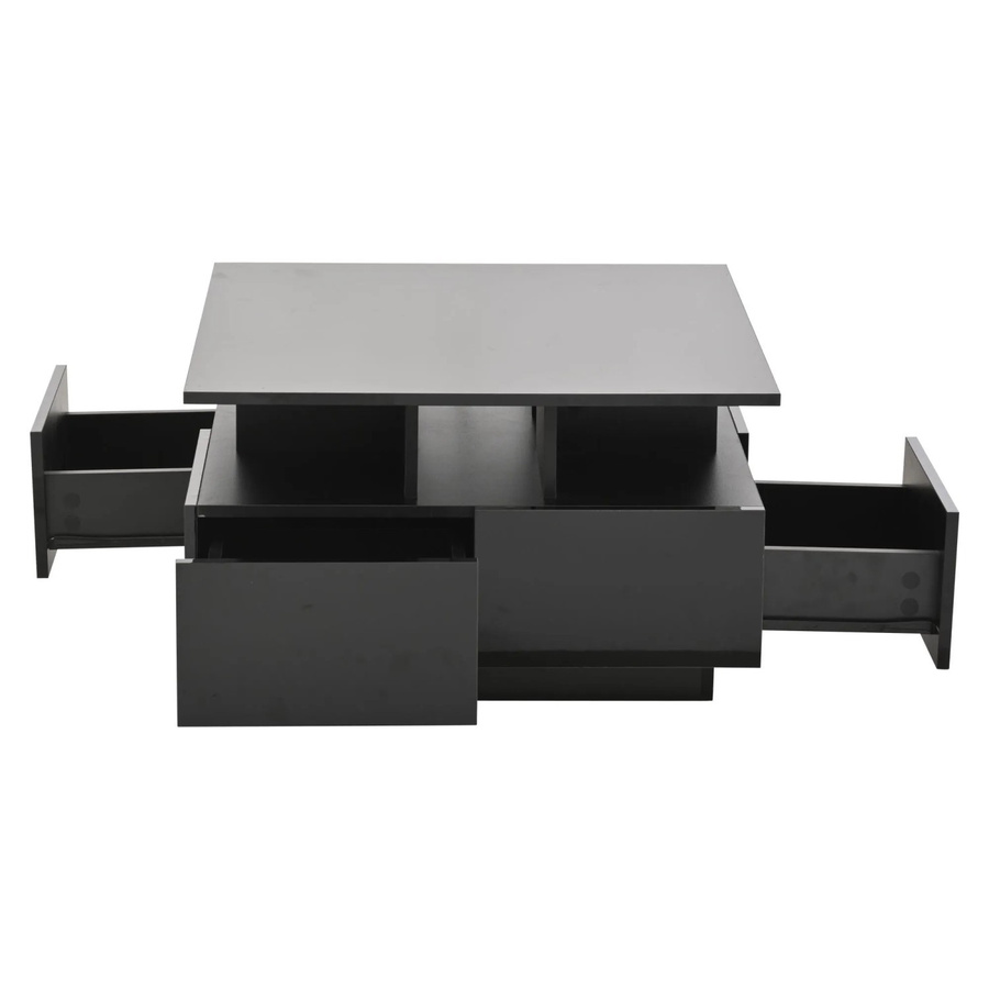 okwish Beistelltisch mit LED Licht und 4 Schubladen in Schwarz, B/T/H: 70 x 70 x 40 cm - Bild 2