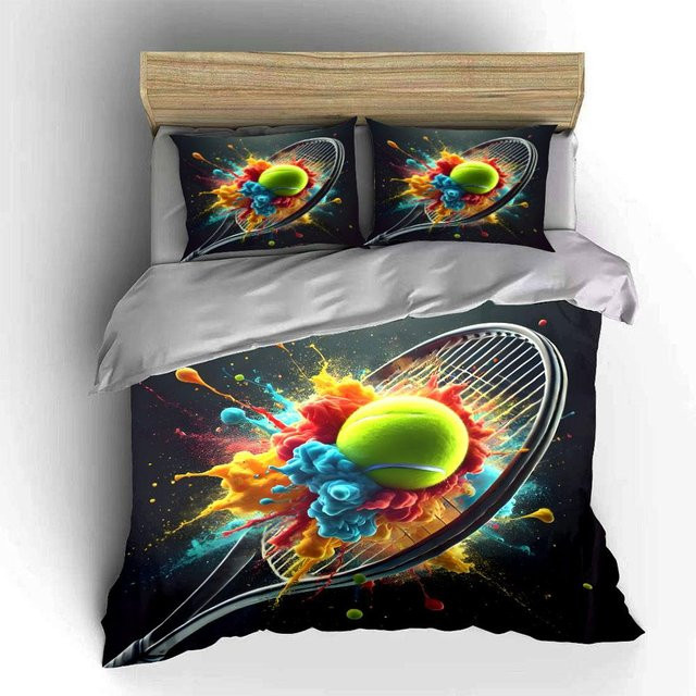 Dreiteiliges Bettwäsche-Set Tennis-Design aus Mikrofaser für Erwachsene, B/H: 140 x 210 cm, Mehrfarbig - Bild 1