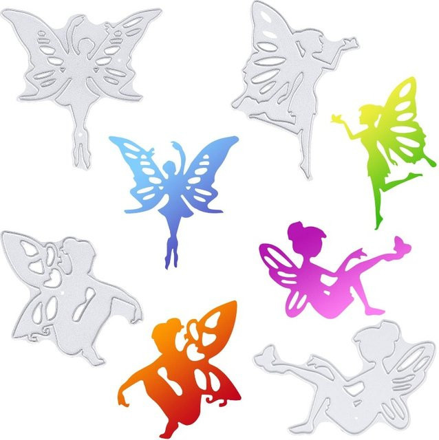 4 Stück Metall-Stanzformen in Silber mit Fee und Elfen Motiven für DIY Scrapbooking und dekorative Hochzeitseinladungskarten - Bild 1