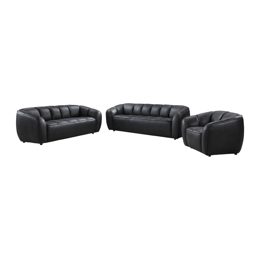 Couchgarnitur Pradoni aus Leder mit 3-Sitzer-Sofa, 2-Sitzer-Sofa und Sessel in Schwarz mit Steppeffekt, B/T/H: 234 x 111,5 x 202,5 cm - Bild 2