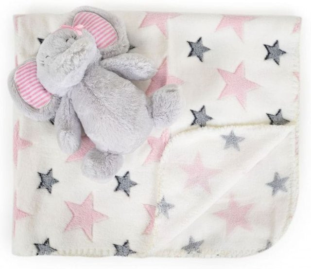 Cangaroo Babydecke mit Plüschtier in Pink, kuschelige Krabbeldecke aus Fleece, B/B/H: 90 x 75 cm - Bild 1