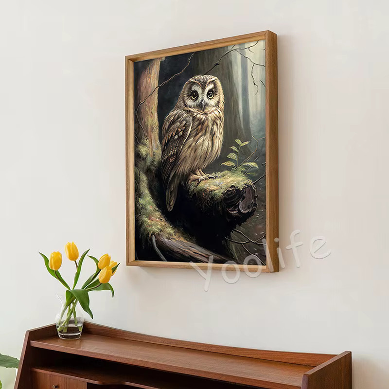 Potdemiel Leinwandposter Eulen-Antik-Ölgemälde mit botanischem Motiv in Schwarz für eine stimmungsvolle Wanddekoration - Bild 2