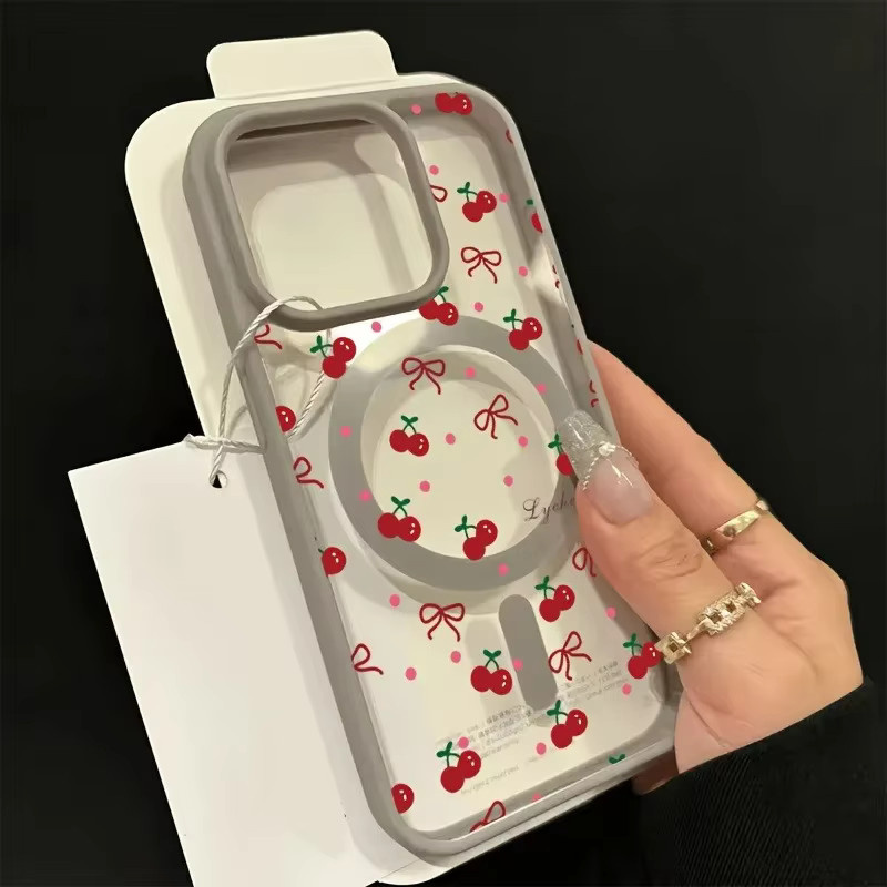 Transparente Handyhülle mit rotem Kirschbogen Design für iPhone 17 Pro Max, iPhone 17 Air, 16E, 16 Plus, 15, 14, 13, 12, 11 mit MagSafe Magnetfunktion - Bild 4