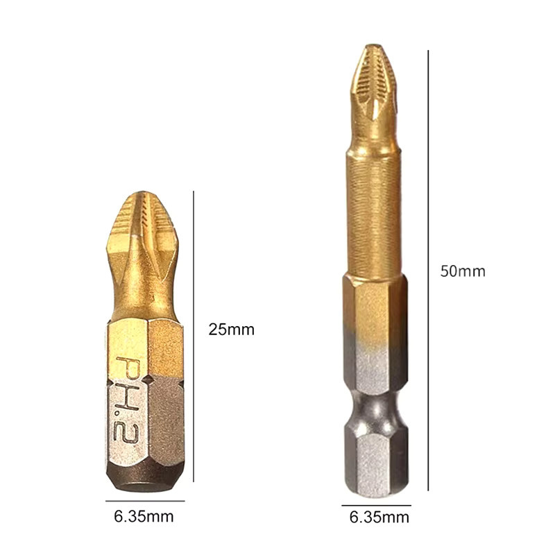 Krachtige Titan beschichtete Kreuzschraubendreher Bits PH2 und Sechskant Kombination in Gold und Silber - Bild 2