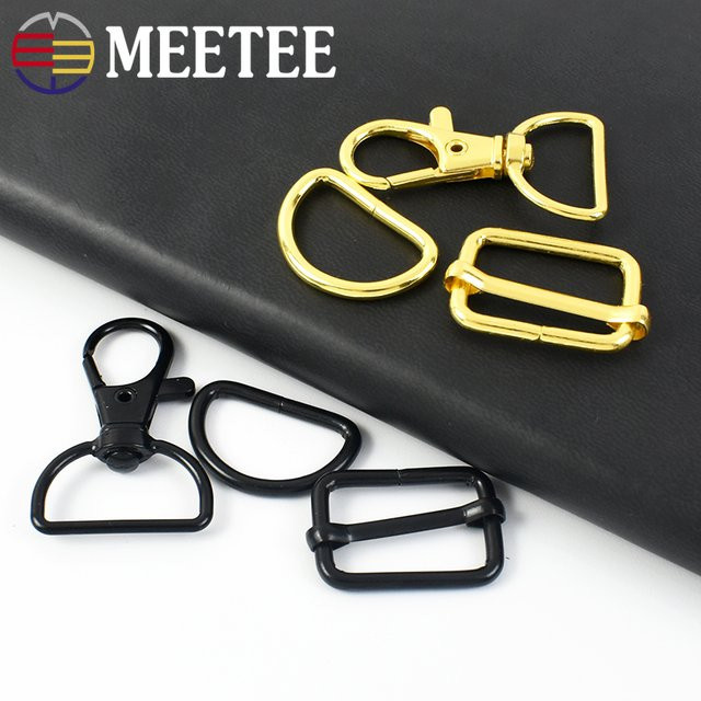 Meetee Set aus 2 drehbaren Karabinerhaken und D-Ringen aus Metall in Schwarz mit 20 mm Breite - Bild 1