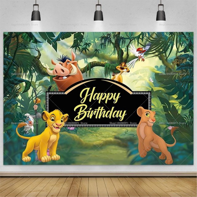 König der Löwen Simba Fotohintergrund mit Wald-Motiv als Papier-Poster für Kindergeburtstag und Babyparty in Mehrfarbig - Bild 1