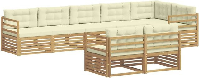 vidaXL Outdoor-Sofagarnitur in L-Form aus Akazienholz mit Kissen in Weiß und Beige - Bild 1