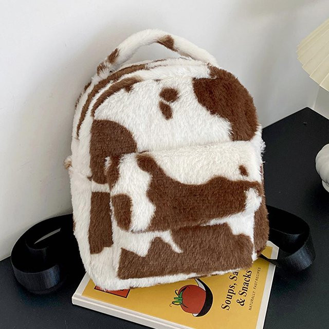 BC Pet Supplies Plüsch-Rucksack, Kuhmuster, Damen, Cartoon, mit verstellbarem Gurt - Bild 1