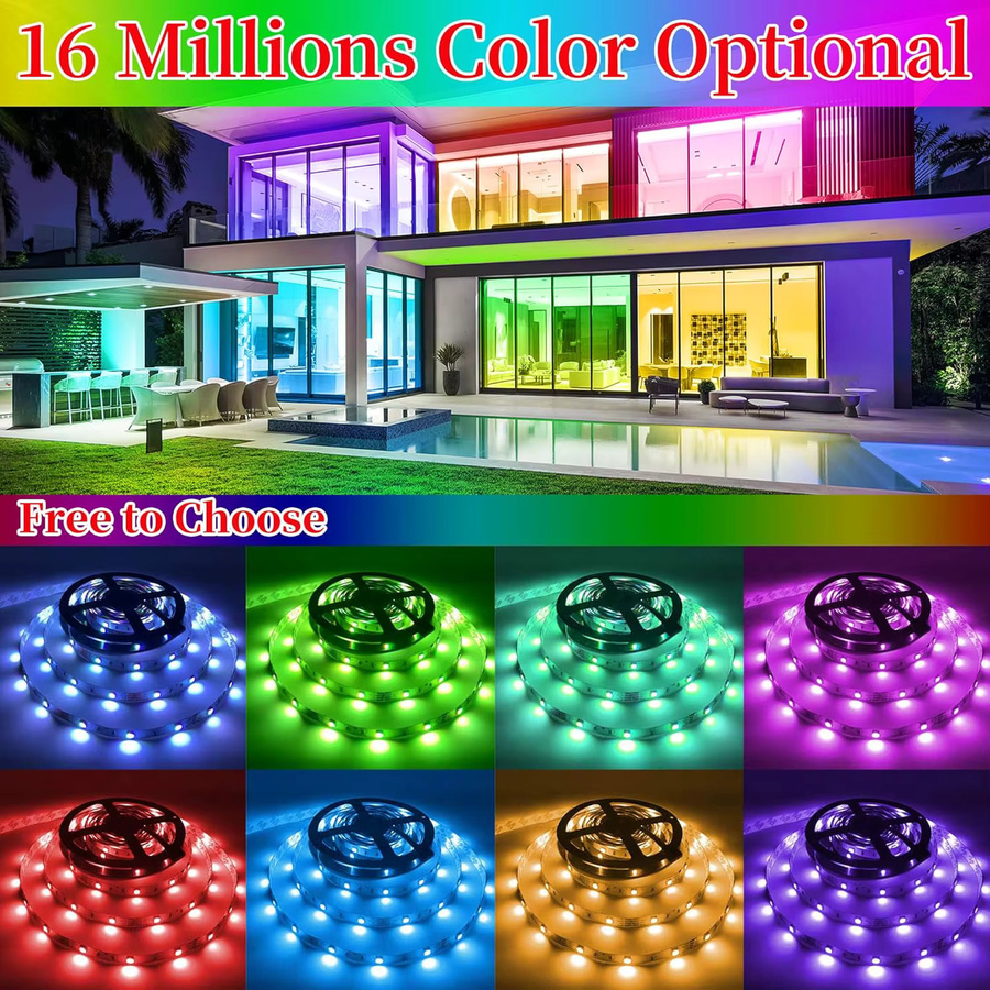 Intelligente RGB LED-Streifen mit App- und Fernbedienung, 16 Millionen Farben, Musiksynchronisierung und selbstklebender Rückseite - Bild 2