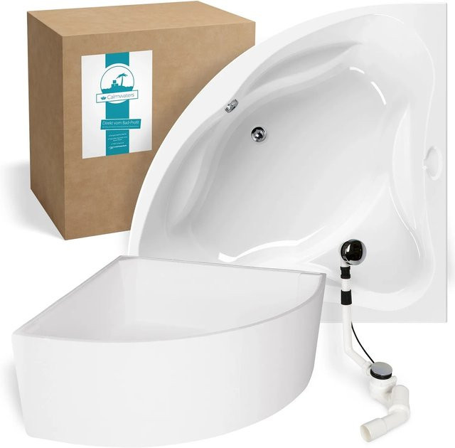 Calmwaters Eckbadewanne Set in Weiß mit Wannenträger und Ablaufgarnitur B/T: 140 x 140 cm - Bild 1