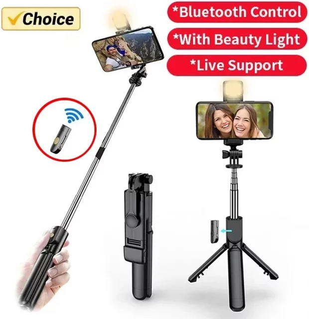 OLOEY 360-Grad Selfie-Stick mit Stativ und Telefonhalter in Schwarz - Bild 1