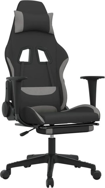 vidaXL Gaming-Stuhl mit Fußstütze in Schwarz und Hellgrau aus Stoff - Bild 1