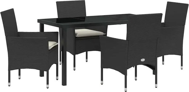vidaXL Garten Essgruppe 5-teilig aus Poly Rattan und Stahl in Schwarz mit Kissen und Glastisch - Bild 1