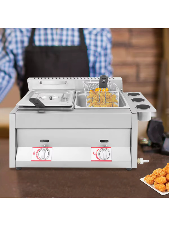 Bymaocar Gewerbliche Doppel-Fritteuse aus Edelstahl in Silber mit 2 x 6 l Fassungsvermögen - Bild 6