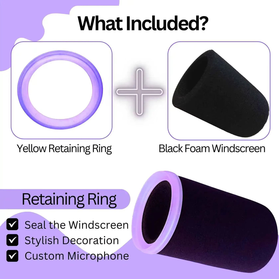 SM7 Mikrofonabdeckung Pop-Filter für Shure SM7B und SM7dB, hochdichter Schaumstoff-Windschutz mit violettem Leuchtring, Schwarz-Violett - Bild 4