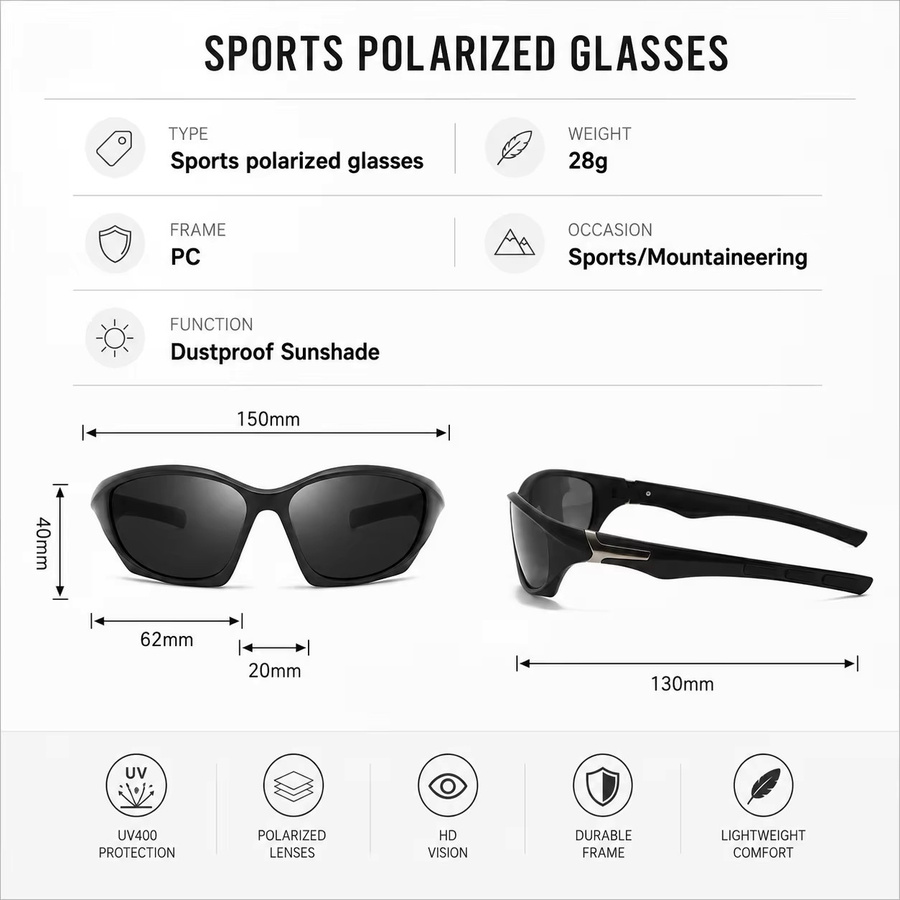 AWGSEE Sportsonnenbrille Wrap, Vollrand, Schwarz, Herren, Kunststoff - Bild 4