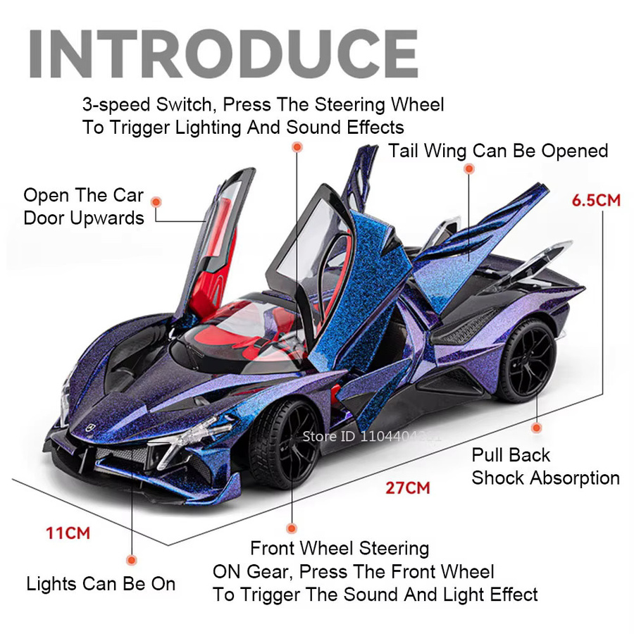 MAKEDA Apollo EVO 918 Martini Supercar Modell, 1:18, mit Sound und Licht, Metall - Bild 3