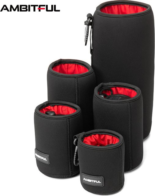 AMBITFUL Kameraobjektivtasche mit Kordelzug und Haken, Schwarz, passend für Canon, Sony und Nikon DSLR Objektive - Bild 1