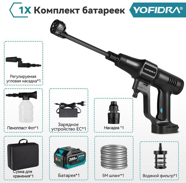 YOFIDRA 6in1 Bürstenloser Hochdruckreiniger mit 200 Bar und Akku für Makita 21V 18V Pin - Bild 1