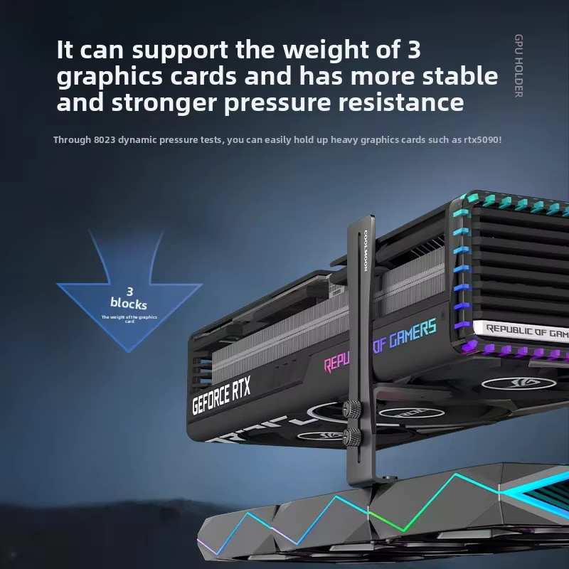 NIVRA Universeller GPU-Halter aus Aluminium für vertikale Grafikarten im PC-Gehäuse, Schwarz - Bild 2