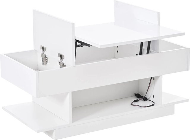 okwish Couchtisch mit Lift-Mechanismus und LED-Stauraum in Weiß, B/T/H: 98 x 45 x 40 cm - Bild 1