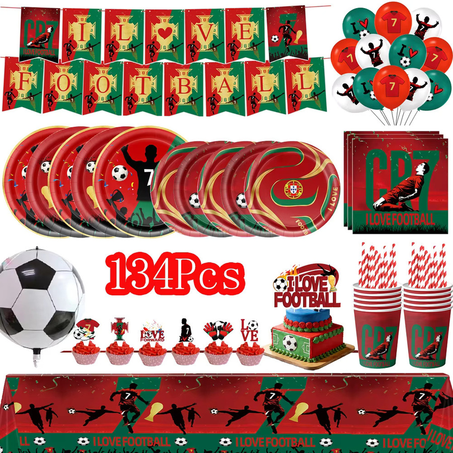 Fußballspieler Cr7 Geburtstagsdekoration Party-Geschirr Set mit Tellern, Bechern und Servietten in Multicolor für Kinder - Bild 3