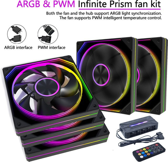CX FUTRUE ARGB PWM PC-Gehäuselüfter-Set in Weiß mit Unendlicher Spiegelprisma-Effekt, leise Kühllüfter inklusive Hub und Fernbedienung, 5V 3Pin SYNC für deinen Gaming-Computer - Bild 1