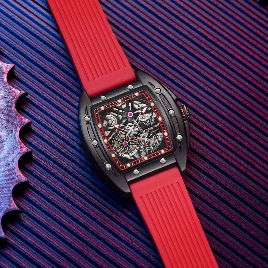 LIGE Armbanduhr Automatik, Silikon, Schwarz, Herren - Bild 3