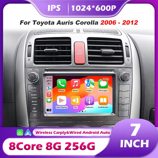 Android 16 Autoradio mit GPS-Navigation und WIFI für Toyota Auris und Corolla 2006-2012, Multimedia-Videoplayer mit Carplay, Schwarz - Bild 1