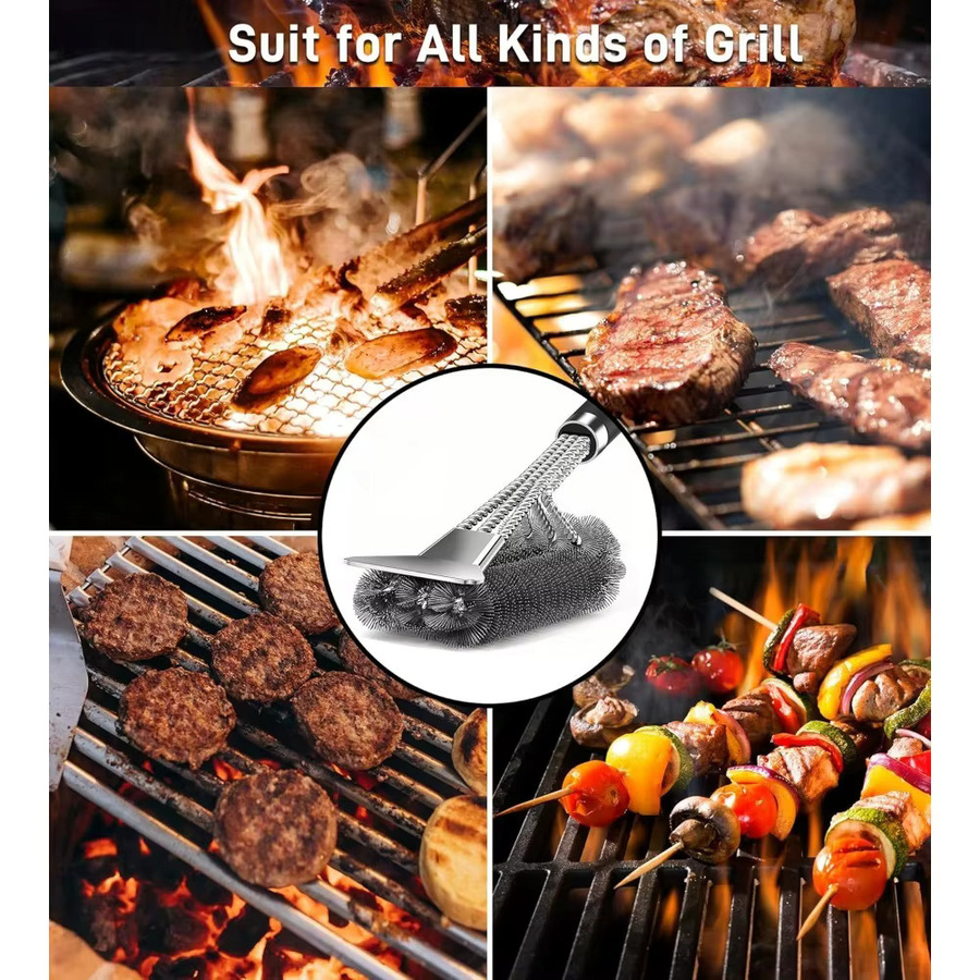 FEB.WIND 3-in-1 Grillbürste aus Edelstahl in Silber und Schwarz für effiziente Reinigung von Grillgittern - Bild 2