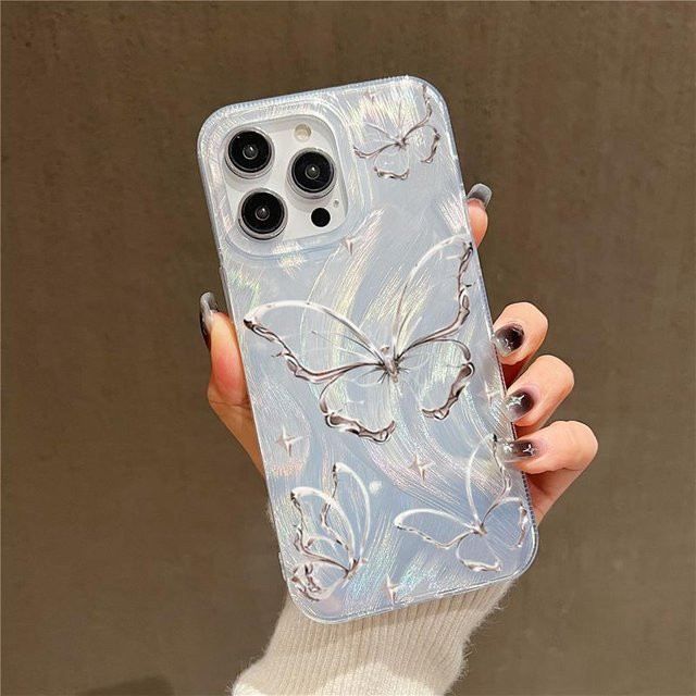 Luxus Handyhülle Bonnie 2 mit Schmetterlings-Design in Silber für iPhone 11 bis iPhone 15 Pro Max - Bild 1