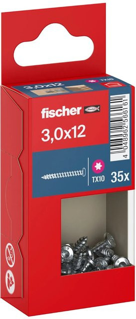 Fischer PowerFast II Pan Head TX Vollgewindeschraube für Holz, verzinkter Stahl, Farbe: Silber, Durchmesser: 3 mm, Länge: 12 mm, 35 Stück - Bild 1