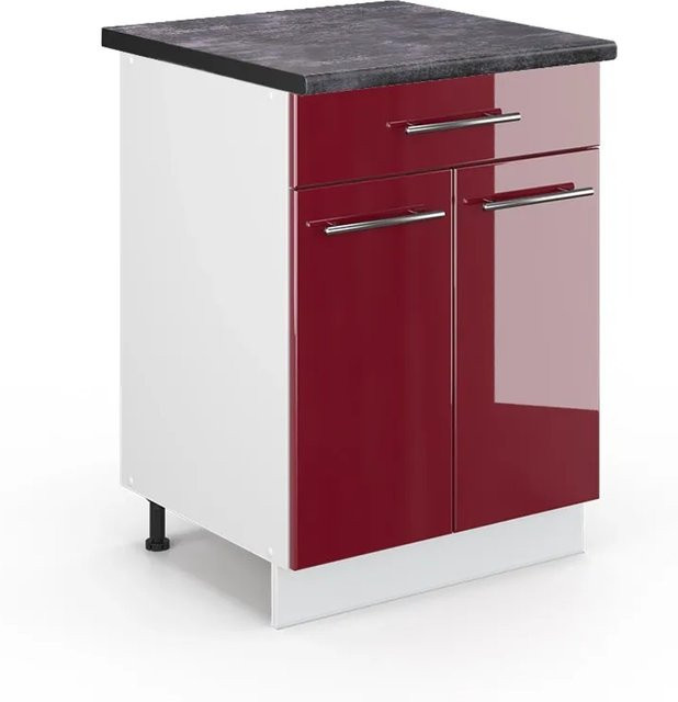 Vicco Küchenunterschrank Fame-Line in Bordeaux Hochglanz und Weiß mit Schublade in Anthrazit, B: 60 cm, H: 82 cm, T: 32,53 cm - Bild 1