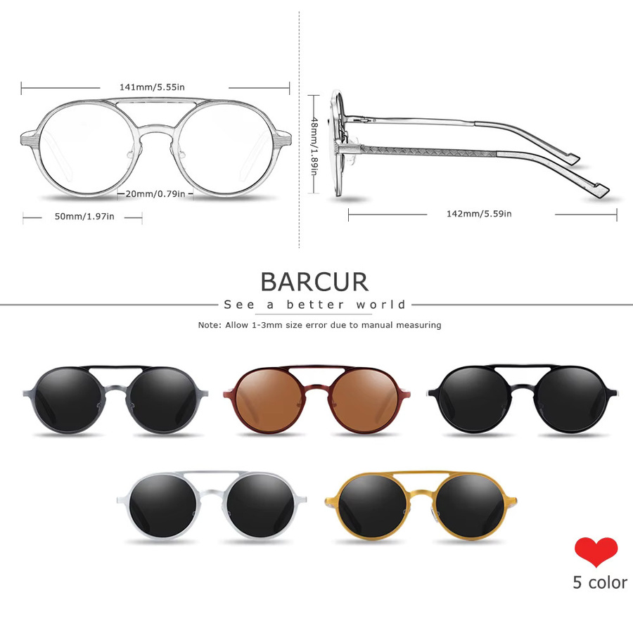BARCUR Sonnenbrille, Herren, Vollrand, Rund, Aluminium, polarisiert - Bild 2
